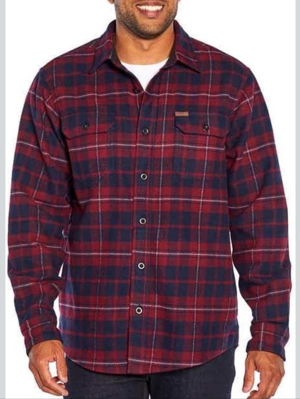 Orvis Red and Navy Plaid Snap-Front Shirt